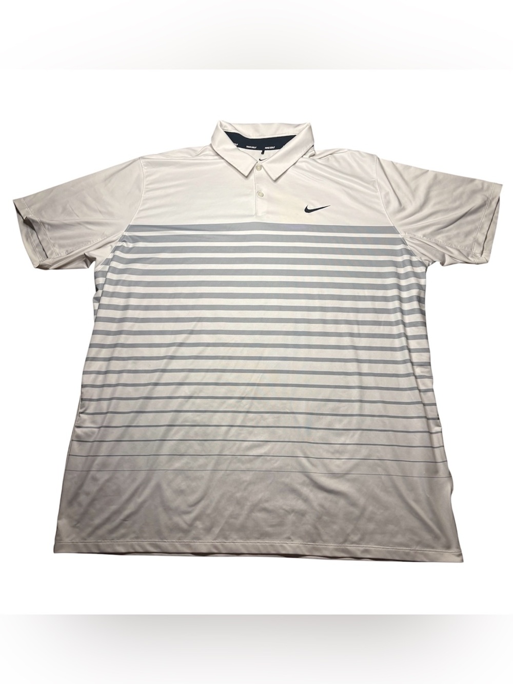 Nike Dri-Fit Golf Men’s 2XL White Polo with Light Gray Horizontal Stripes